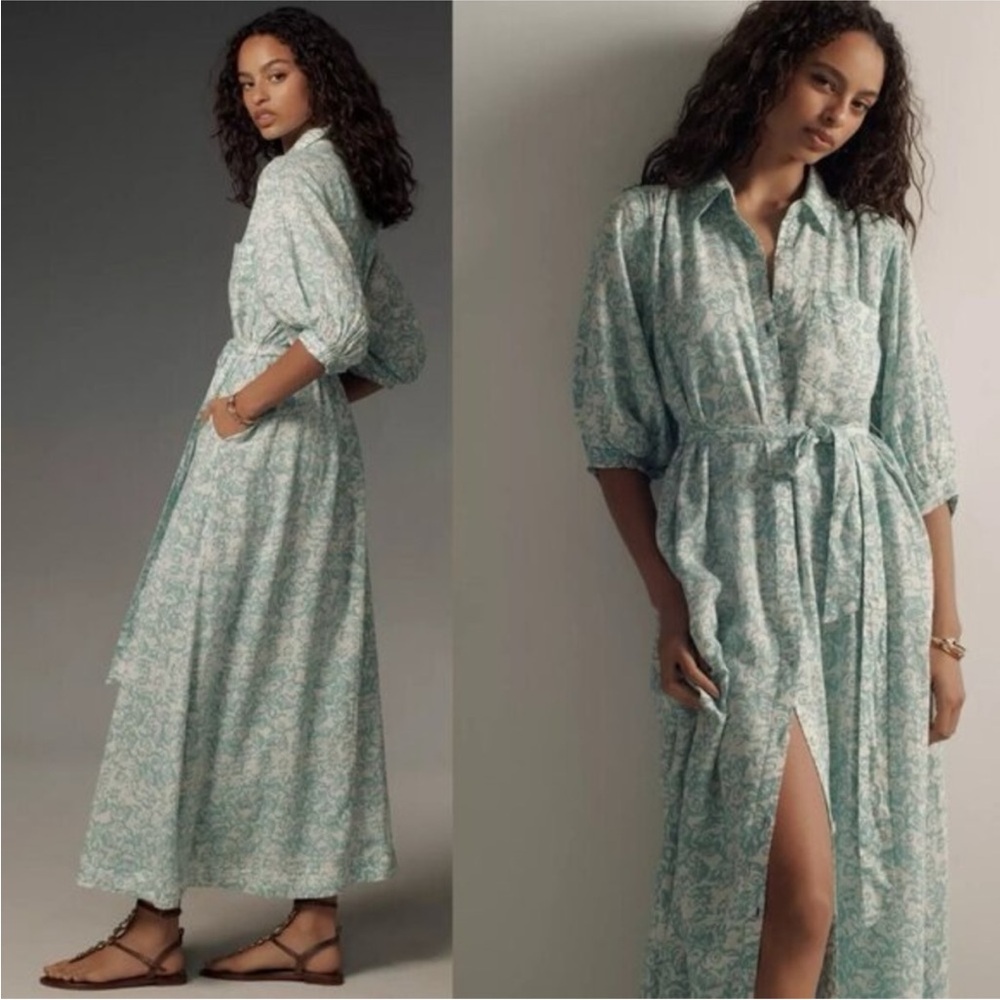 Anthropologie Maeve The Mona Linen Shirt Dress • Sky • XL